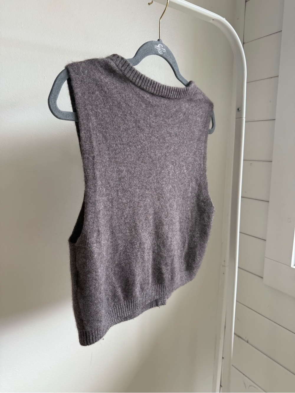 Free People Beatrice 100% Cashmere Cable Knit Button-Front Vest in Plum Truffle - Picture 10 of 10